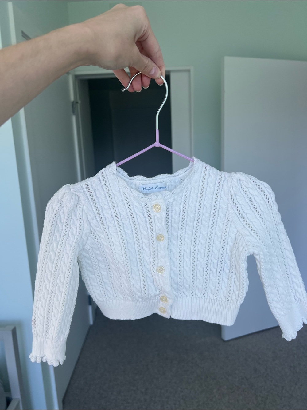 Ralph Lauren White Cable Knit Baby Cardigan